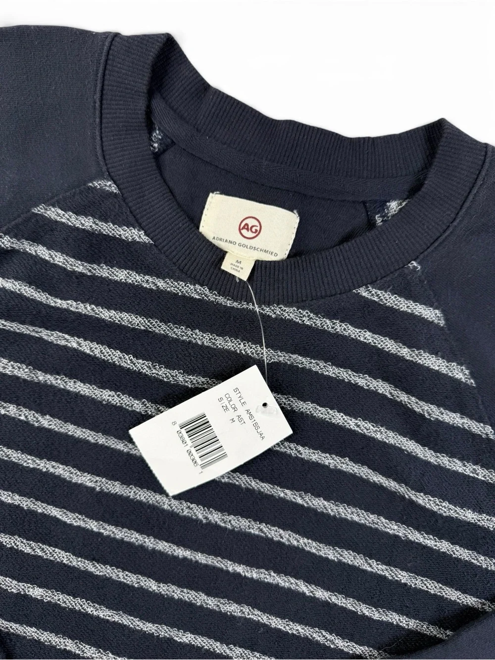 AG Adriano Goldschmied Striped Raglan Crewneck Sweater Navy Men’s Medium
